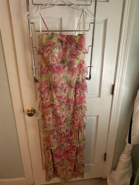 Camereon Blake Floral Tiered Ruffle Chiffon Maxi with Matching Shawl - Size 6